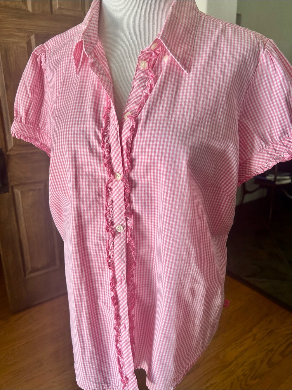 Polo Jeans Ralph Lauren Gingham Top Cotton Pink Size XL Feminine